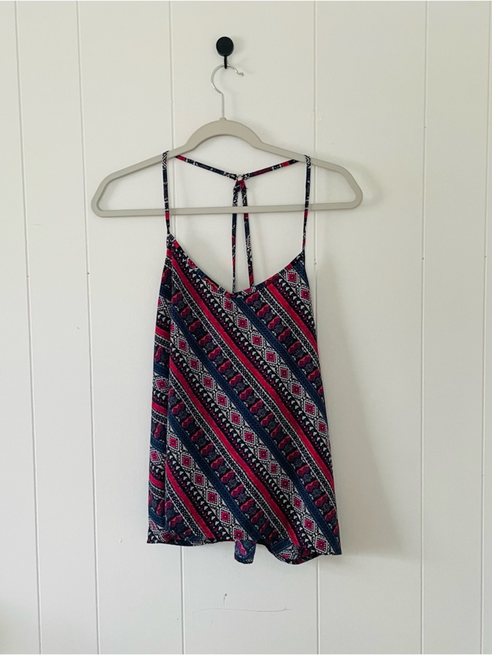 Hollister Navy and Pink Patterned Spaghetti-Strap Tank